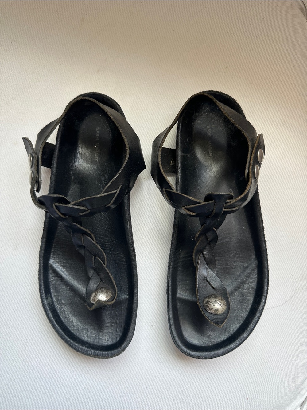 Isabel Marant Black Braided Leather Thong Sandals - Women